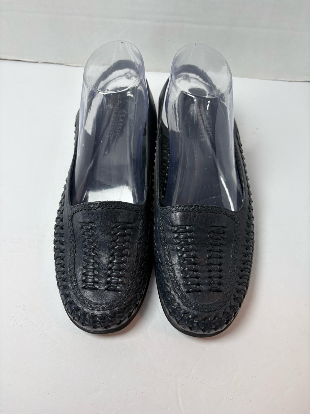 Classic Elements Navy Blue Leather Woven Slingback Loafer Style Sandals Size 10